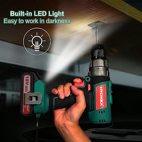 Cordless Hammer Drill Driver 18V, Hychika 400 In-Lbs Torque Power Drill With Auxiliary Handle thumb #5
