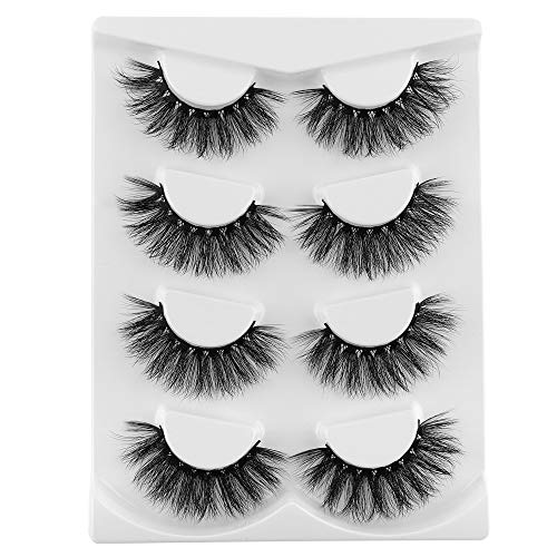 Ruairie False Eyelashes, 3D Faux Mink Lashes Volume Reusable False Lashes Strip 4 Pairs Fake Eyelashes