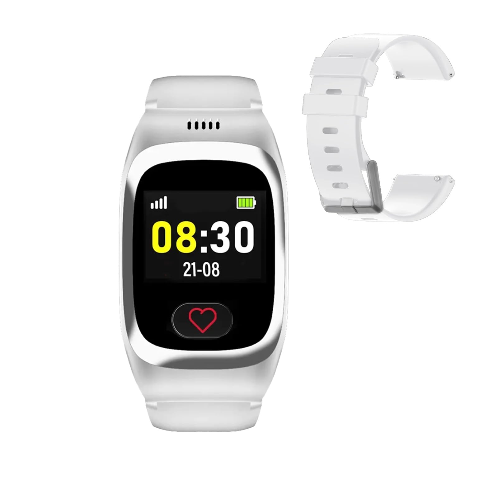 James - B8 Notrufuhr - SOS-Notruf, GPS-Ortung, Sturzmelder, Geofence, 24/7 Alarmzentrale, AMOLED-Display, IP67 Wasserschutz (Weiß, B8 mit Ersatzarmband)