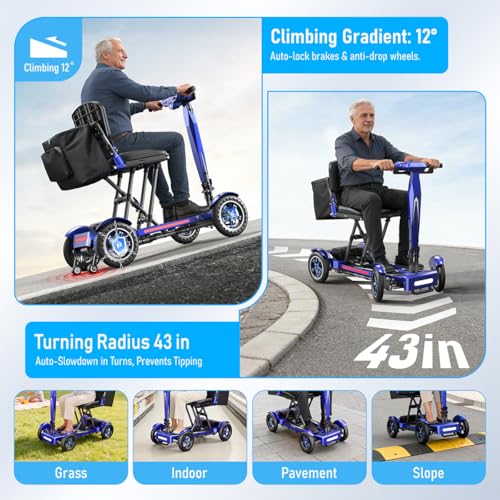 Image of Mobility Scooter Adults & Seniors, Blue, 12AH Li-ion Battery | 15 Miles Range, Airline Approved, Carbon Fiber Lightweight, All-Terrain, 330lb Capacity