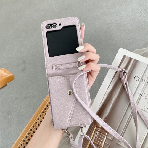Étui de téléphone en cuir antichoc pour Samsung Z Flip 4 portefeuille violet