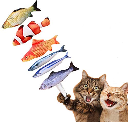 ChezAbbey 6 Refillable Catnip Fish Cat Toys - 11.8 inches Large Realistic Fish Chewing Toy Pillow for Cat/Kitty/Kitten with Zipper for Refilling