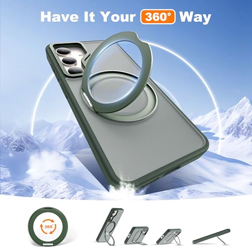 Image of Compatible with Samsung Galaxy S24 Plus Case with 360Rotatable Magnetic Ring Stand Compatible with Mag-Safe Military Protection Matte Translucent Phone Case for Galaxy S24+,Dark Green