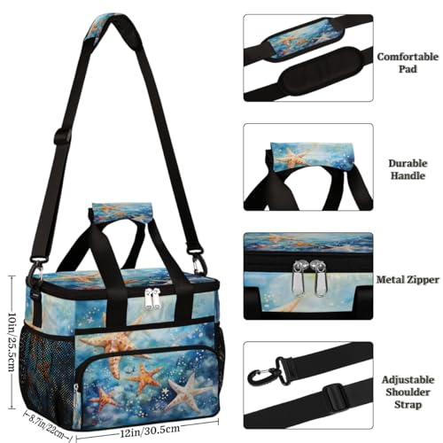 Starfish Insulated Picnic Backpack Lunch Box for Women Men Picnic Basket Tote Lunch Bag Picnic Bag Portable Lunch Bags for Picnic, Beach, Work, Trip,Office, Camp Marine Starfishes