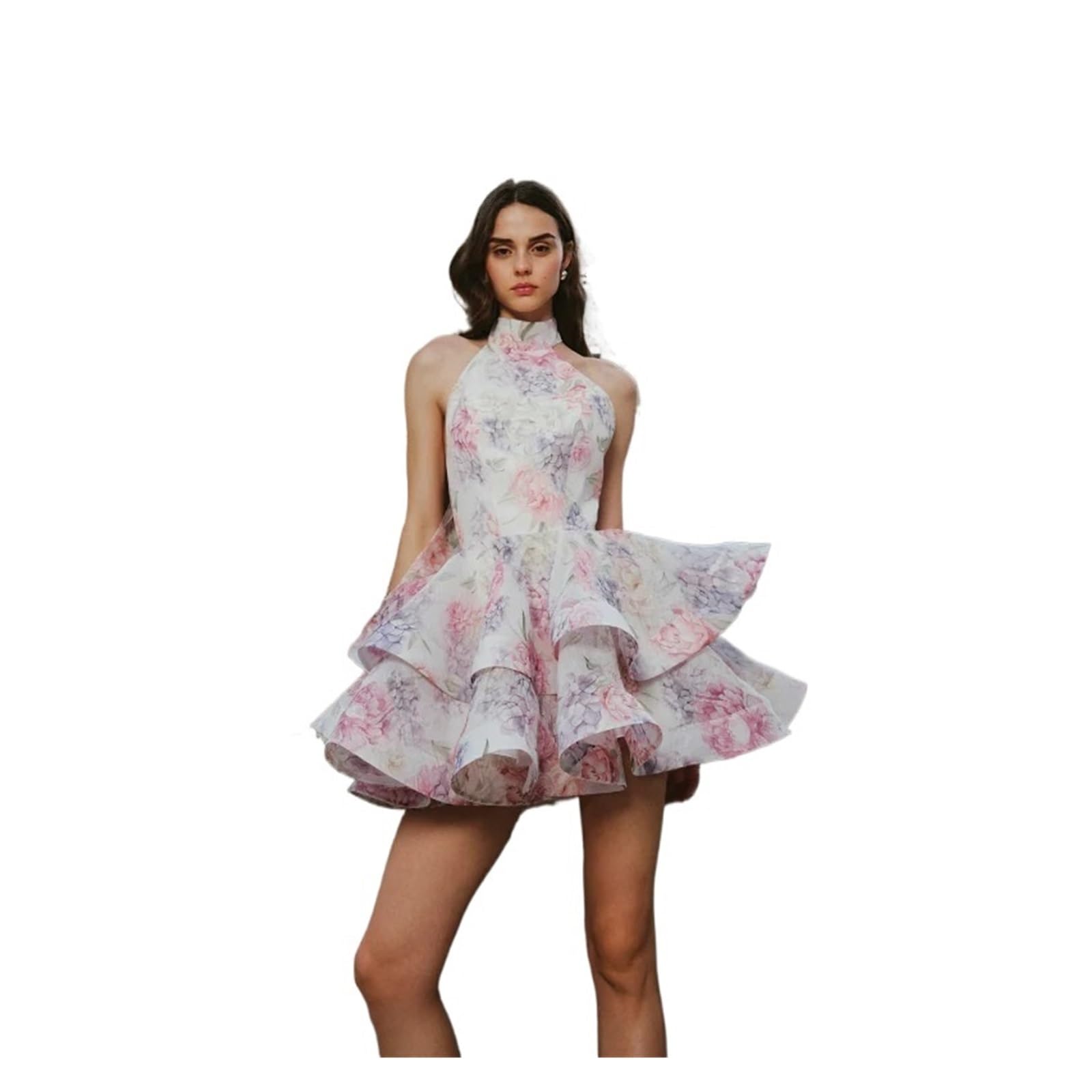 Vestito a Stampa Floreale Mini Abiti impilabili Eleganti con Stampa Floreale e Senza Maniche sulla Schiena