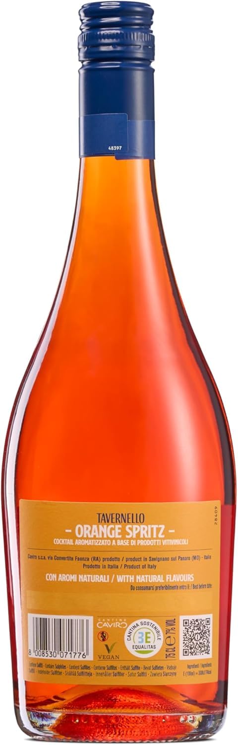 Tavernello Spritz Orange, Spritz Aperitivo Pronto da Bere con Note di Agrumi Siciliani ed Erbe del Mediterraneo, 6.5% Vol, Confezione da 6 Bottiglie da 750 ml