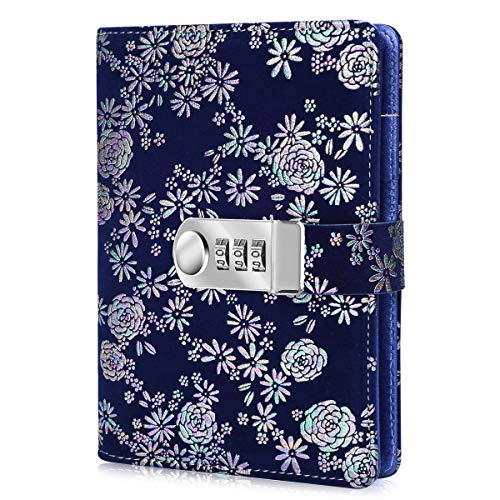 ARRLSDB Diary with Lock, PU Leather Multi Color Combination Lock Journal (Combination Lock Diary) A6 Refillable Personal Locking Diary (Blue)