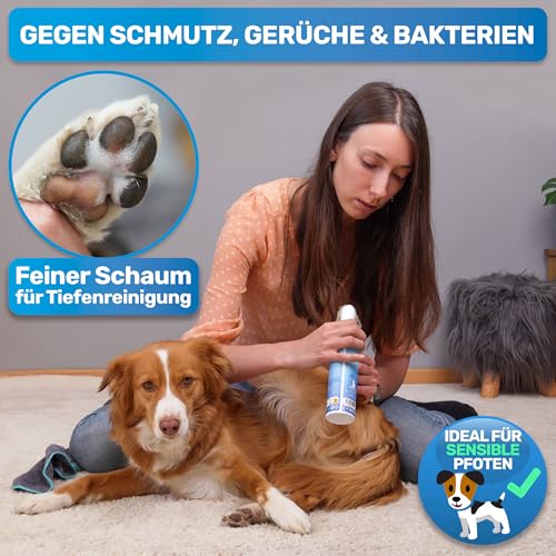 BluePet Pfotenschaum 200ml Pfotenreiniger Hunde & Katzen, Pfotendusche für große & kleine Pfoten, Pfotenwascher & Pfotenbürste für saubere Pfötchen, Reinigt & Pflegt, PawCleaner, Pfoten waschen