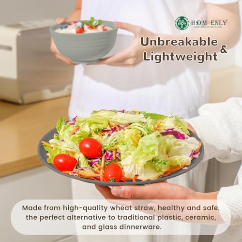 Image of Homienly Kitchen Wheat Straw Dinnerware Set 40 PCS - Dinner Plates, Cereal Bowls, Wheat Straw Cups Set, Microwave and Dishwasher Safe Dishes Set, Unbreakable Dish Set for Party, Outdoor(Grey Stone)