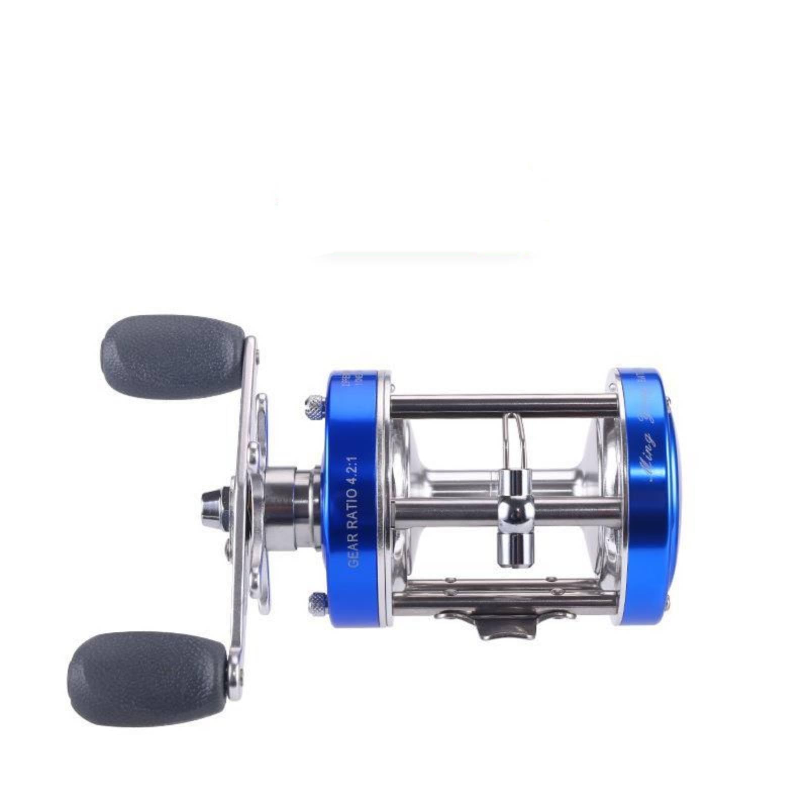 perfk Carrete de Pesca de Lateral Redondo con Chasis de Aleación Bobina Visible Guía de Línea y Freno Estelar Manivelas Dobles Ergonómicas para Menos Fatiga