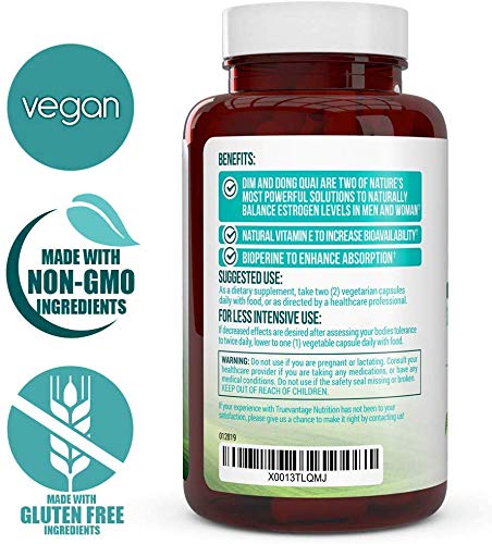 Extra Strength DIM 250mg (Diindolylmethane) - Plus Dong Quai, Vitamin E & BioPerine - DIM Supplement for Menopause Relief, PCOS Treatment & Hormonal Acne - Hormone Balance Support for Women and Men