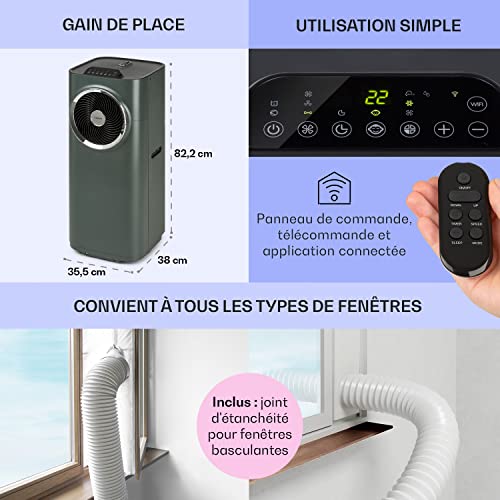 klarstein climatiseur mobile silencieux, smart climatisation portable 5 en 1, mini clim, purificateur et elimination odeurs, déshumidificateur d'air, mode nuit, faible conso, 12k btu, climatiseurs
