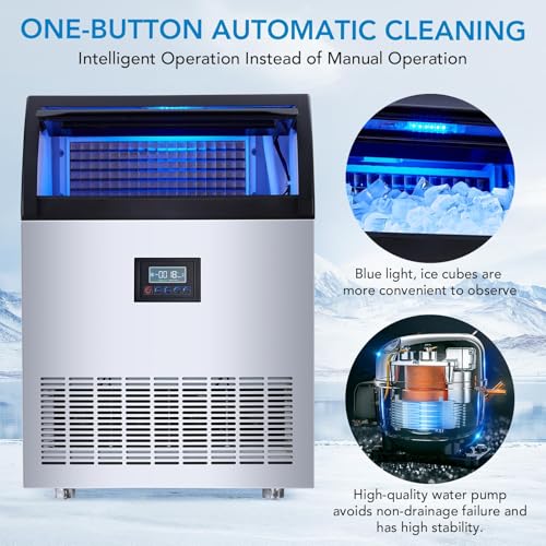 Image of Ice Maker Machine, 200LBS /24h with 55LBS Commercial Ice Storage Bin, Under Counter Countertop Ice Machine, Self-Cleaning, Stainless Steel Freestanding,Ice Scoop, Quiet Compressor for Home and Business