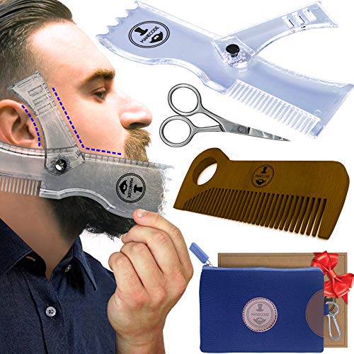 Manecode Beard Shaping Kit - Grooming Tools for Men - Adjustable Lineup Template, Premium Wooden Comb, Laser Sharpening Scissors, All in Hygiene Travel Case Manecode Beard Shaping Kit - Grooming Tools for Men - Adjustable Lineup Template, Premium Wooden Comb, Laser Sharpening Scissors, All in Hygiene Travel Case