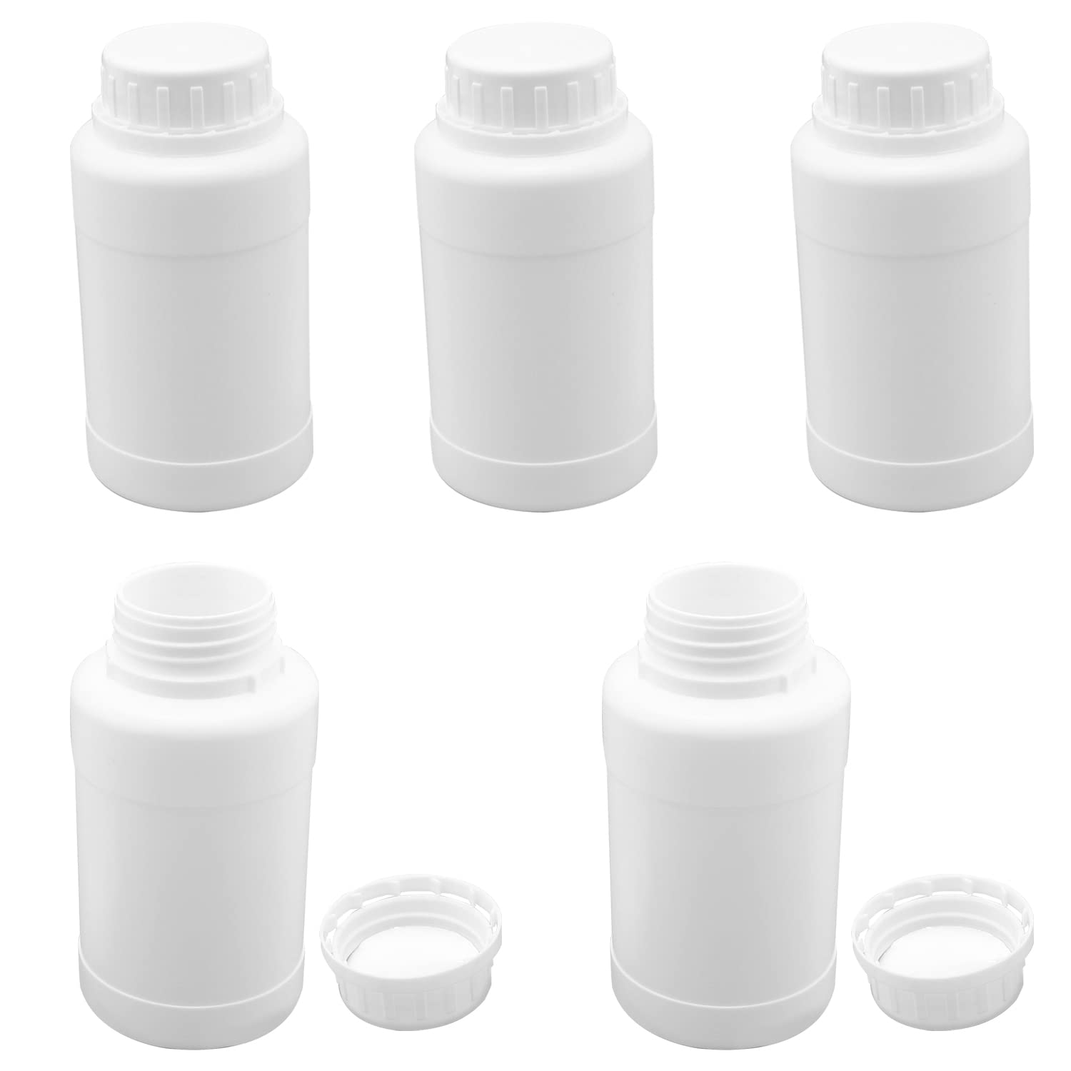 5 Bottiglie Reagenti In Plastica Da Laboratorio - 250 Ml, Cilindriche, Con Tappo A Tenuta - Ideali Per Campioni E Liquidi Chimici