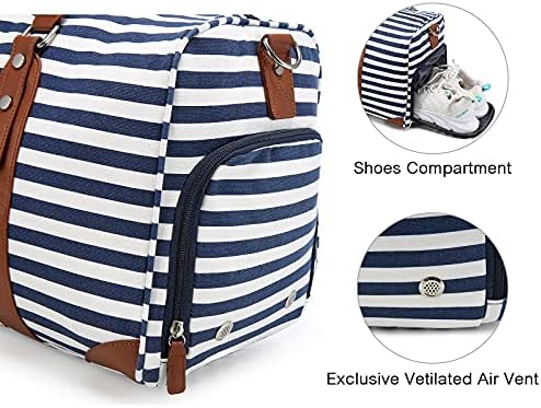 Sucipi Canvas Duffle Bag Weekender Bag for Women Travel Duffel Bag Carry on Bags for Airplanes with Shoe Compartment Large Women Overnight Bag with Wet Pocket Mommy Bag for Hospital with Toiletry Bag (Blue/White Striped) 5 Sucipi Canvas Duffle Bag Weekender Bag for Women Travel Duffel Bag Carry on Bags for Airplanes with Shoe Compartment Large Women Overnight Bag with Wet Pocket Mommy Bag for Hospital with Toiletry Bag (Blue/White Striped)