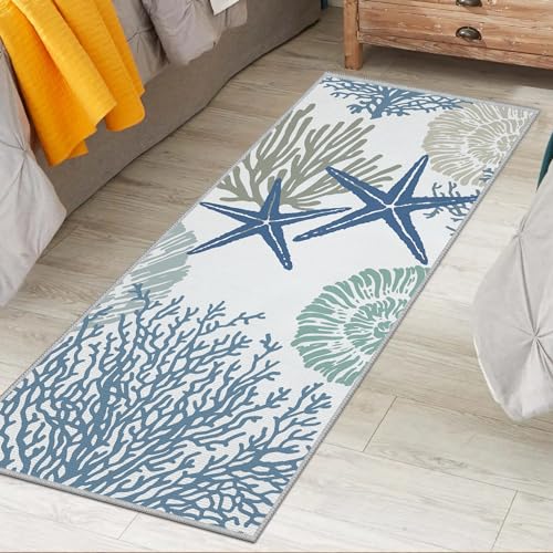 Tritard Coastal Runner Rug 2x6 Nautical Kitchen Hallway Rugs Beach Themed Non-Slip Indoor Floor Mat Machine Washable Rugs Carpet for Bathroom Living Room Bedroom Laundry Room Entryway, Blue - Image 2
