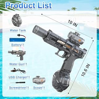 UROINT Electric Water Gun for Kids, Transparent Automatic WaterGun Blaster Toys with Led Light, Electric Squirt Guns Long Range Summer Outdoor Pool Party Gifts for Adults Boys Girls (Pistol Black)