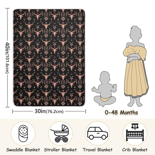 Image of Baby Swaddle Blanket for Boys Girls Soft Warm Stroller Throw Blanket for Toddler and Infant 30X40in Rose Gold Line Art African Tribal Motifs and Water Buffalo Skulls