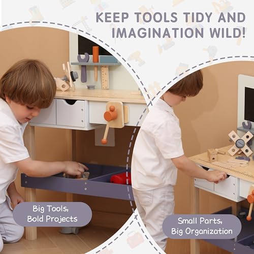 Leeshyah SAIPO003 Wooden Kids Tool Bench With Electric Drill, Toddler Tool Bench thumb #3
