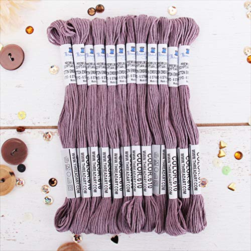Image of 12 Skeins ThreadArt Cotton Embroidery Floss, Antique Violet | Long fiber cotton embroidery floss for cross stitch, hand embroidery and bracelets. Six-strand floss separates easily.
