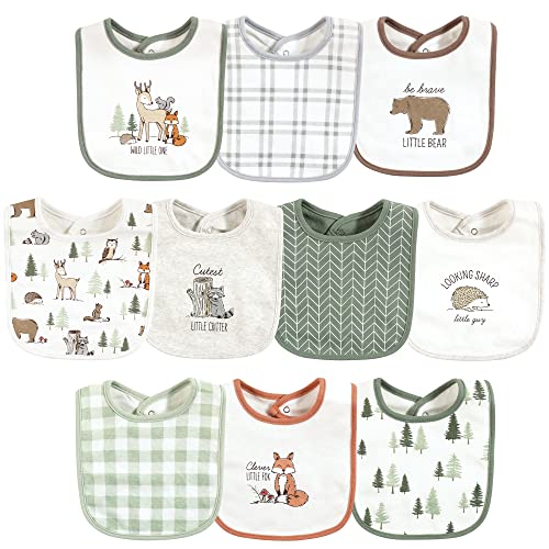 Image of Hudson Baby Unisex Baby Cotton Bibs, Forest Animals, One Size