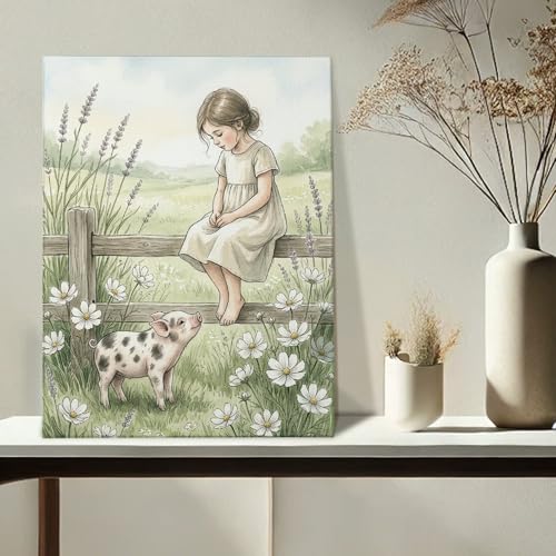 Toile murale deco rustique salon et chambre cochons 40x50 cm