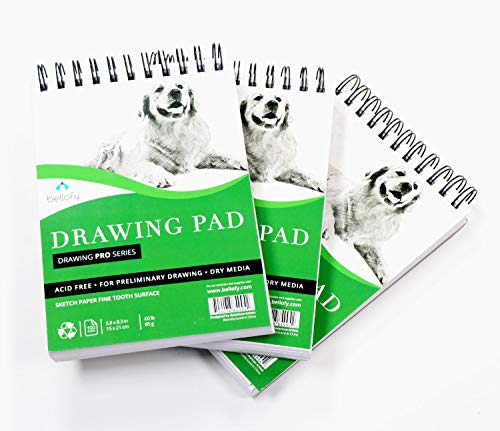 Bellofy 3 x Drawing Paper Pads | 300 Sheets | 60lbs 85g | 5.8 x 8.3 inch | Acid Free Sketchbook Paper for Dry Media | Top Spiral Bound Sketchpad for Kids, Beginners, Artists & Professionals