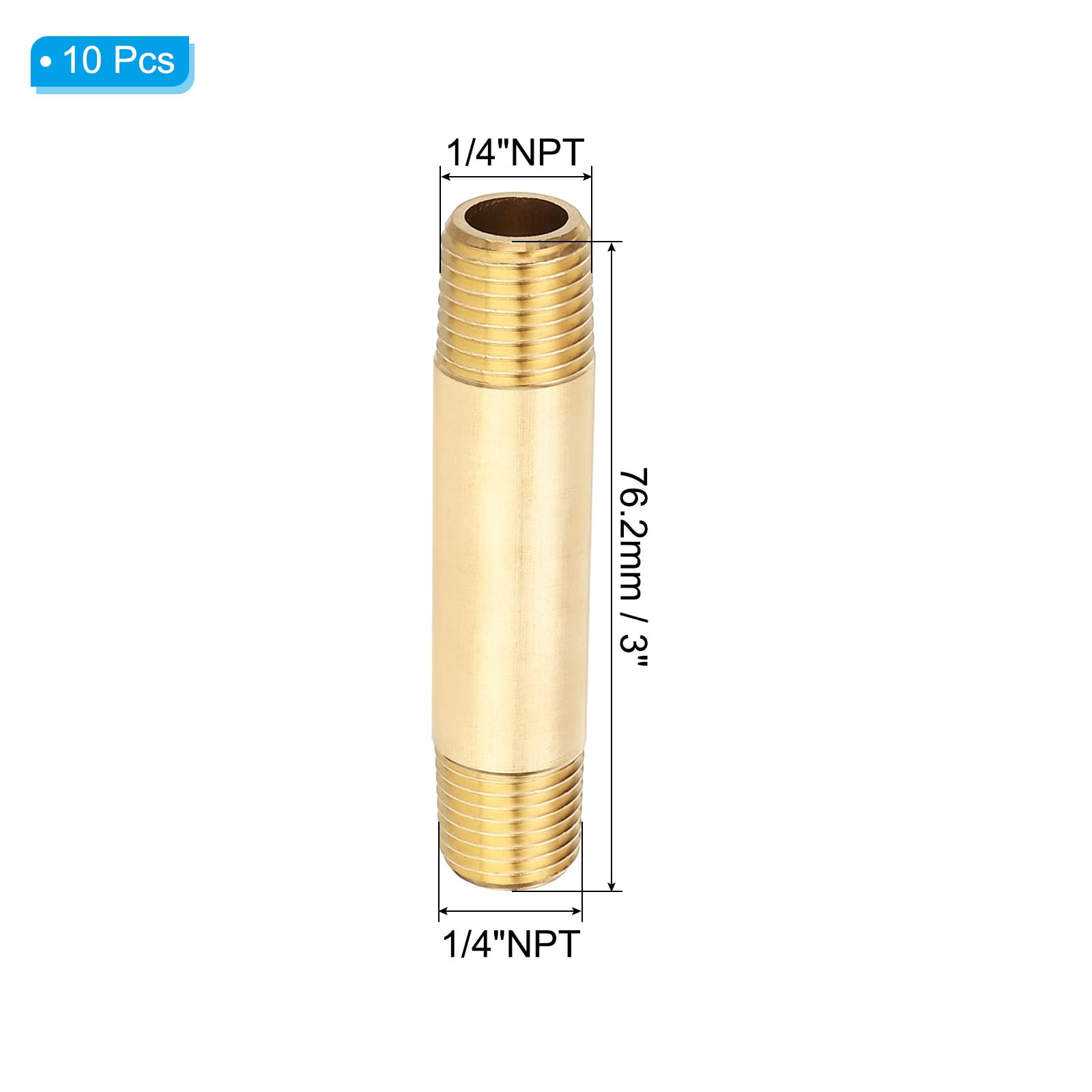 PATIKIL 10Pcs 1/4" x 1/4" NPT Mâle Raccord De Tuyau En Laiton 1200PSI