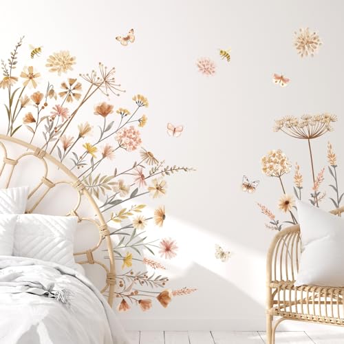 decalmile Boho Garden Flower Wall Decals Wildflower Floral Dandelion Daisy Wall Stickers Baby Nursery Girls Room Bedroom Wall Decor - Image 3
