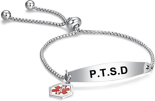 Pulsera de alerta médica para mujeres y hombres, pulsera de emergencia de primeros auxilios de salud grabada ajustable de acero inoxidable