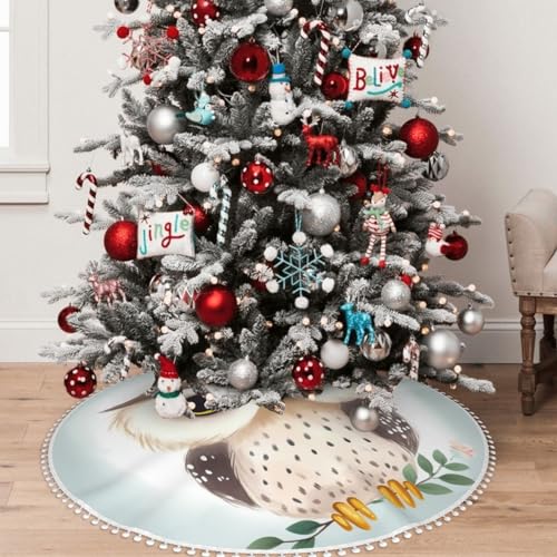 Jupe de sapin de Noël raffinée à fleurs et finitions pompons - 8
