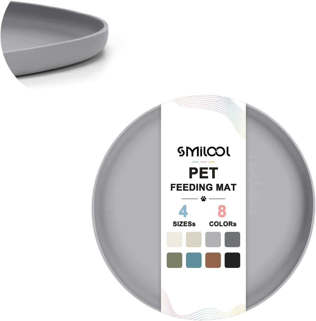SMILOOL Waterproof Silicone Pet Food Mat with Raised Edge for Dog & Cat