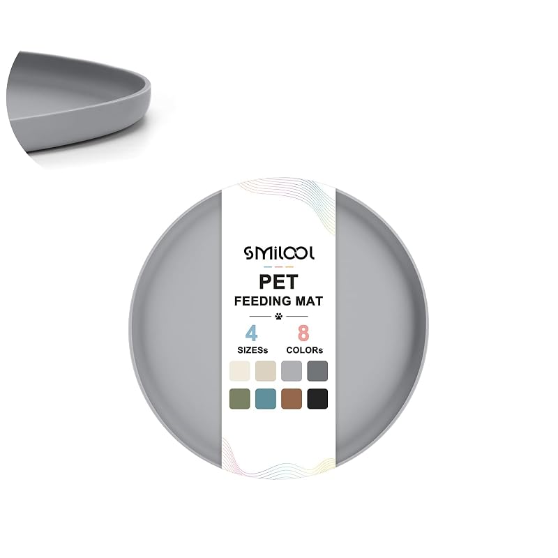 Tapete impermeável de silicone para comedouro de gatos e cães SMILOOL, Cinza-claro, 30,48 x 30,48 cm