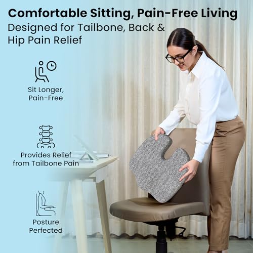 Image of CareFoam Coccyx Seat Cushion Memory Foam for Tailbone Pain Relief | Orthopedic Sciatica & Back Support Pillow for Office Chair, Car Seat, Wheelchair | U Shape Ergonomic Design, Washable Cover