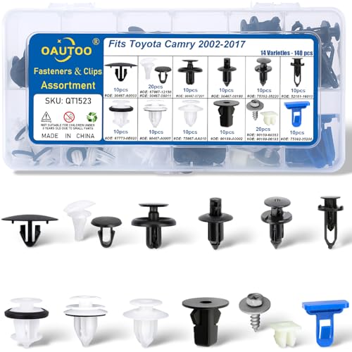 OAUTOO 140pcs fits Toyota Camry 2002-2017 Body Interior and Exterior Retainer Fastener Clip Assortment Bumper & Fender Flare Clips Door Trim Panel Retainer
