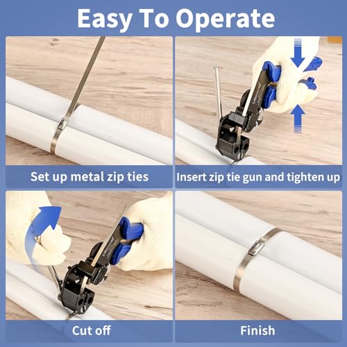 Metal Zip Ties Tool, Stainless Steel Zip Tie Gun with Built-in Cutter, Adjustable Fastening Cutting Zip Tie Tool with 100pcs 11.8in Self-Locking Stainless Steel Zip Ties, Zip Tie Organizer and Gloves - Thumbnail 7