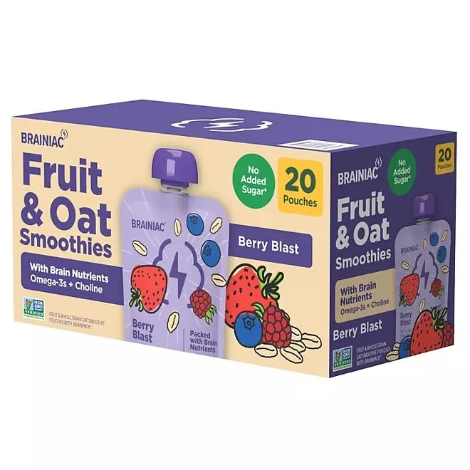 Brainiec Fruit and Oat Smoothie Pouches, 20 pk.
