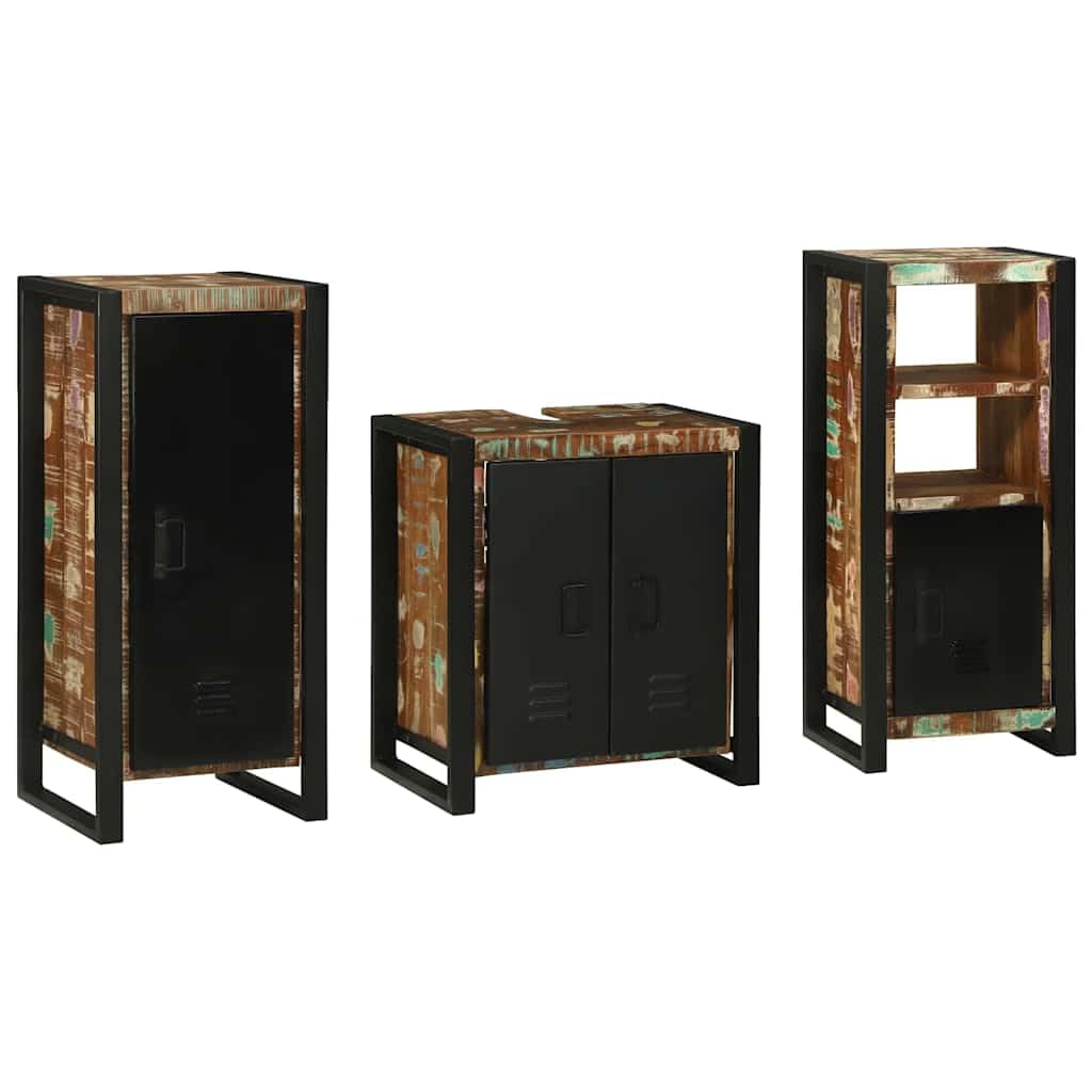 Juego de muebles de baño de madera maciza con cajones y estantes, lavabo, armario para debajo del lavabo, armario colgante, montaje en pared para ahorrar espacio de almacenamiento y orden en