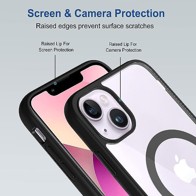 Image of DARKFIT Back Cover Case Compatible with iPhone 14 Plus| Black Mag-Safe Magnetic Cover | TPU Ultra Hybrid | Camera Bump Protection | Compatible with Wireless Charging | Color Clear Black | Pack of 1