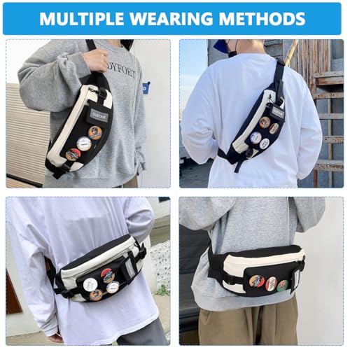 Image of GUSTAVE Waist Bags for Men Women with 4 Badges for decoration and Adjustable Strap, Waterproof Sling Bag Creative Stylish Sport Chest Bag Waist Pack for Hiking Travel Camping Running Sports