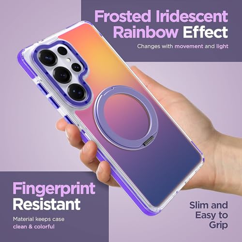 Image of Magnetic for Samsung Galaxy S26 Ultra Case with 360 Stand [Compatible with Magsafe] [Fluorescent Design] [1 Screen Protector] Slim Translucent Matte Case for Galaxy S26 Ultra 6.9 inch, Purple