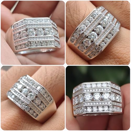 D Color VVS1 Moissanite Wide Mens Wedding Band 925 Sterling Silver Promise Rings For Him Engagement Eternity Size 8-132
