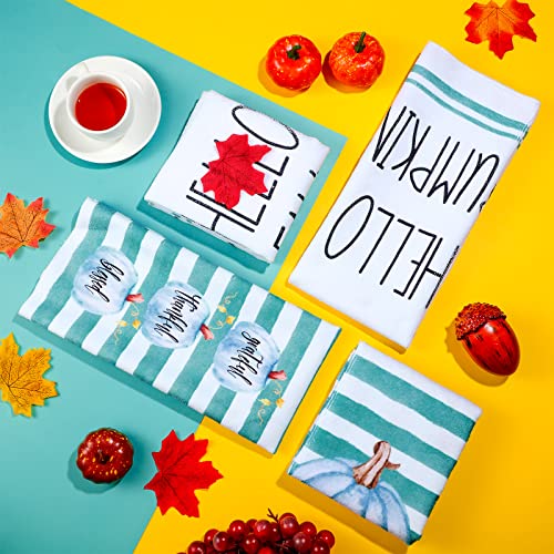 Peryiter 4 Pcs Valentine's Day Kitchen Towels Sets Hello Valentine Dish Towels, 16 X 24'' Gnomes Hearts Hand Towels Absorbent Fast Drying Cloth Tea Towels For Anniversary Wedding (Teal, Striped) #TOP6