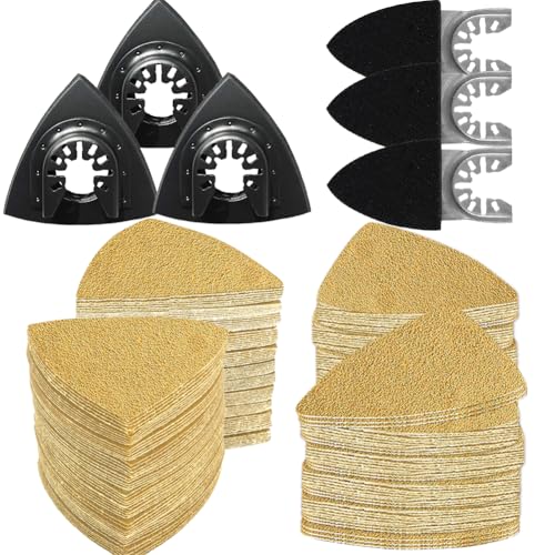 Gulrear 146PCS Multitool Sanding Pads for Oscillating Tool Sanding Attachments, Contains Triangle and Finger Sandpaper in a Variety of Grits, Detail Sanders for Woodworking, Metal and Other Surfaces