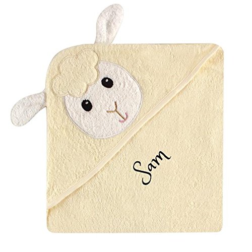 Personalized Baby Hooded Towel -Ultra Soft and Super Absorbent Baby Hooded Bath Towel with A Free Monogram/Name Embroidered (Lamb)