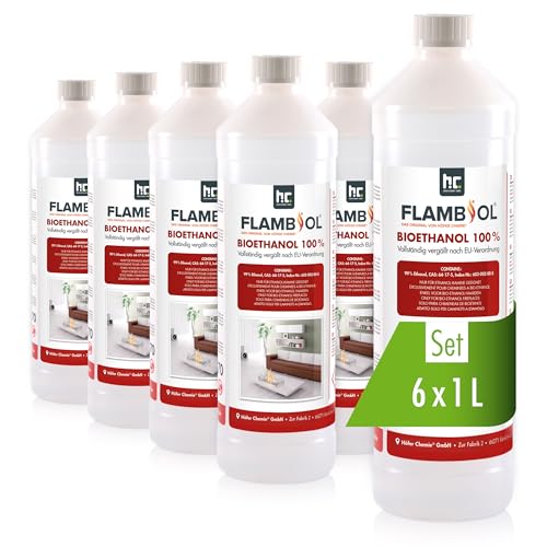 Höfer Chemie FLAMBIOL® Bioéthanol 6 x 1 L Ultra Pur 100% - Combustible Écologique pour...