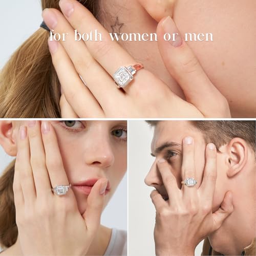 2.5CT Moissanite Solitaire Engagement Ring for Women Men,Asscher Cut Unisex Wedding Ring 925 Sterling Silver with 18K White Gold Plated, Bezel Set Simulated Diamond Anniversary Promise Ring4