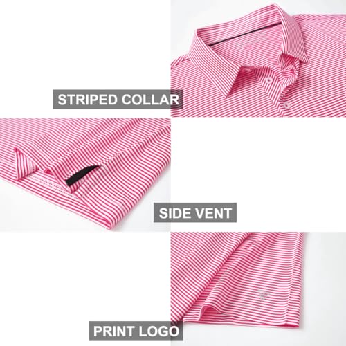 Image of Men's Golf Polo Shirts Short Sleeve Striped Performance Moisture Wicking Dry Fit Golf Shirts for Men