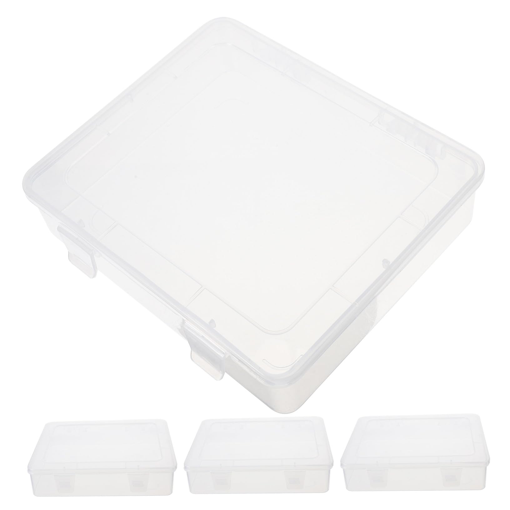 4 pezzi Trasparenti in Plastica con Coperchio Contenitori Compatti per Piccoli Accessori e Organizzazione Custodie Multiuso per Ufficio e Casa Dimensioni